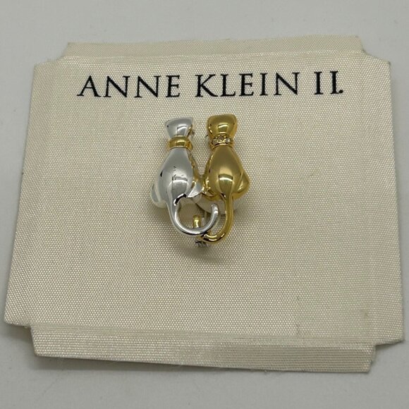 Anne Klein II Vintage Gold & Silver Cat Brooch Pin With Rhinestone Accents - Picture 6 of 8